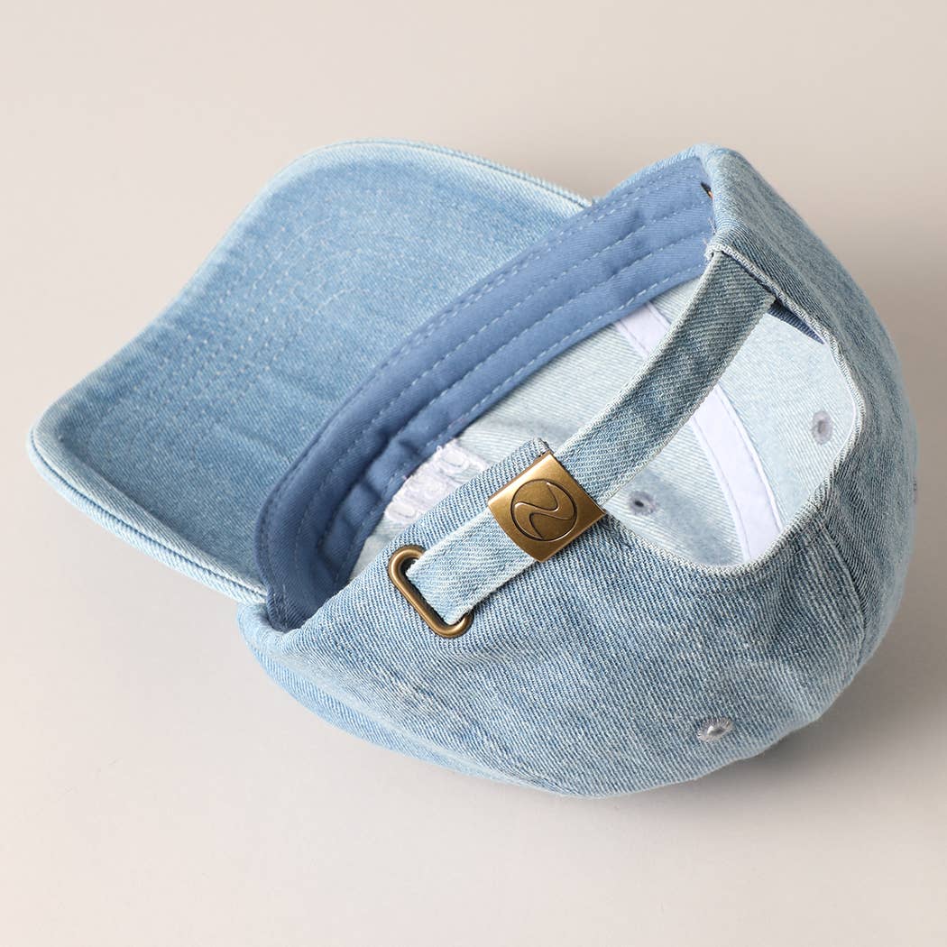 Father's Day Gift Dad Text Embroidered Denim Cap: LIGHT DENIM / ONE SIZE Fashion City