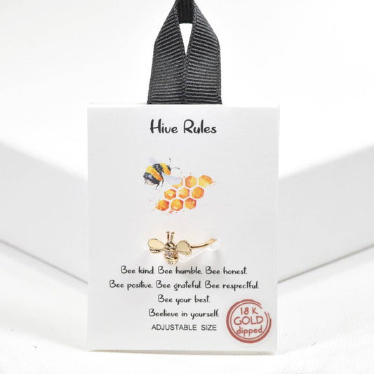 Dainty bee cz adjustable ring: Gold / ONE SIZE - The Mustard Seed Collection, The Seed