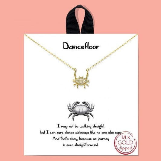 Dainty Chain Link Necklace Featuring Cubic Zirconia Crab Pendant Gold