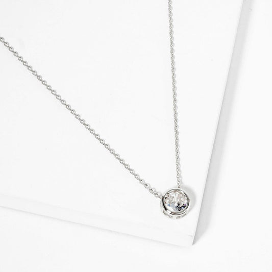 Dainty Chain Link Necklace Featuring Cubic Zirconia Pendant Silver