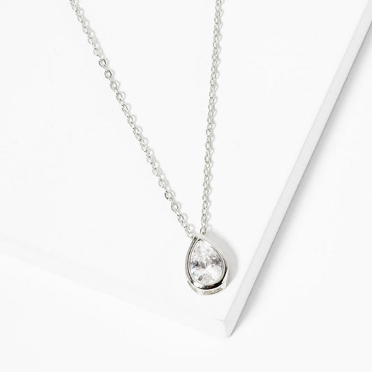Dainty Chain Link Necklace Featuring Cubic Zirconia Teardrop Pendant 