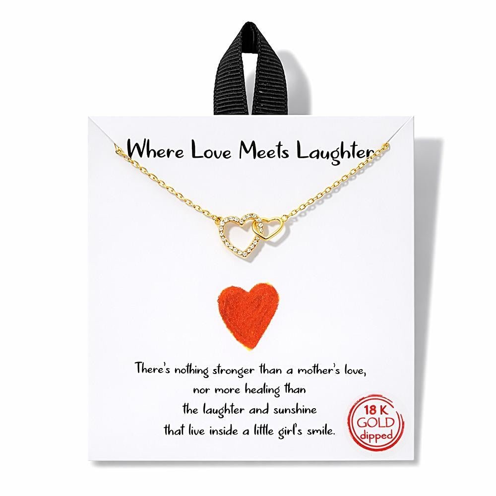 Dainty Chain Link Necklace Featuring Linked Metal Tone & Cubic Zirconia Hearts Pendant 