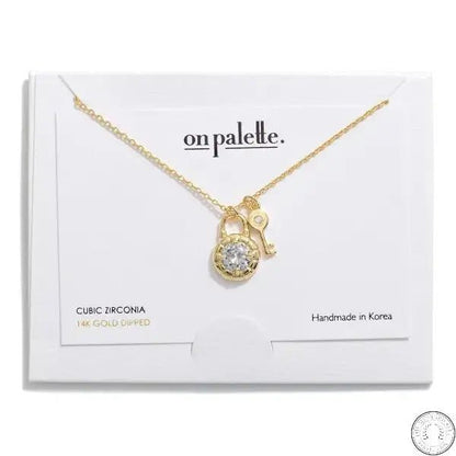 Dainty Chain Link Necklace Featuring Lock and Key With Cubic Zirconia Accent - The Mustard Seed Collection, The Seed