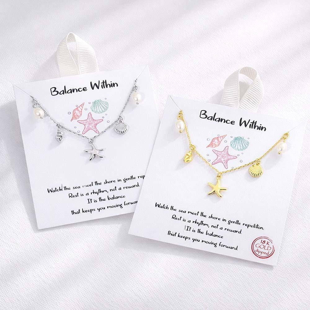 Dainty Chain Link Necklace Featuring Metal Tone Beach & Pearl Charms 