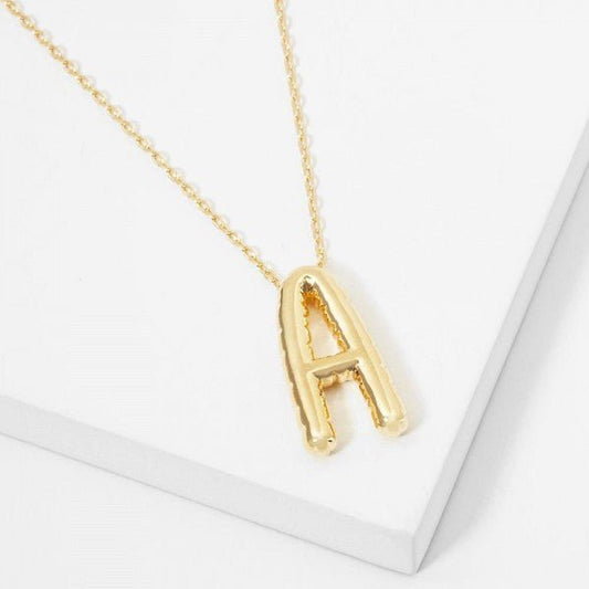 Dainty Chain Link Necklace Featuring Metal Tone Bubble Initial Pendant
