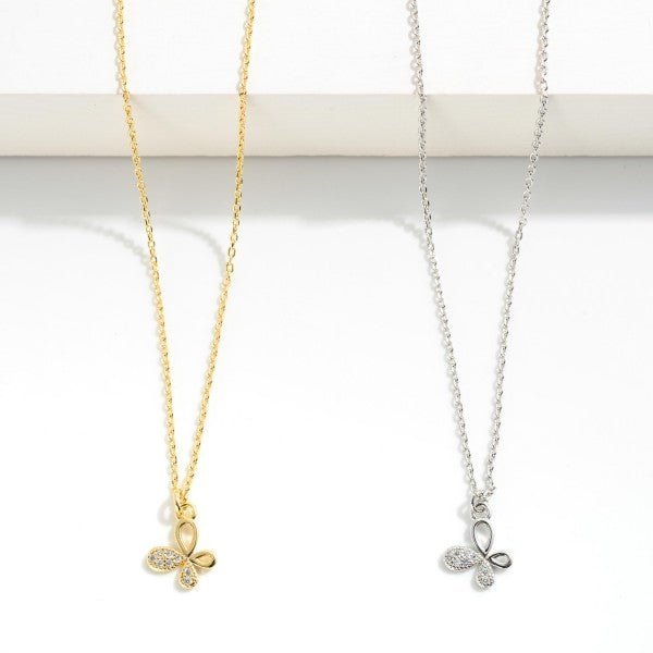 Dainty Chain Link Necklace With Rhinestone Studded Butterfly Pendant - The Mustard Seed Collection, The Seed