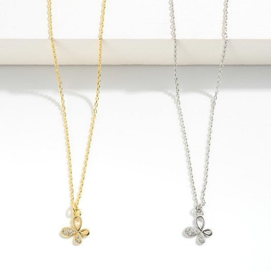 Dainty Chain Link Necklace With Rhinestone Studded Butterfly Pendant - The Mustard Seed Collection, The Seed