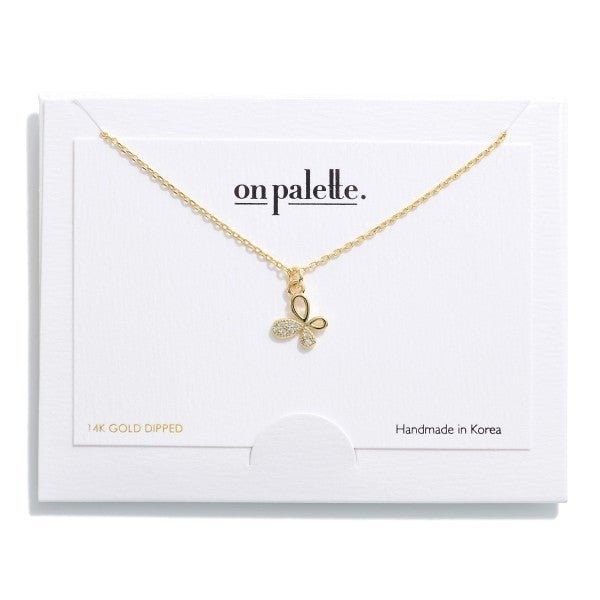 Dainty Chain Link Necklace With Rhinestone Studded Butterfly Pendant - The Mustard Seed Collection, The Seed