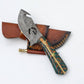 Damascus Guthook Hunting Knife with Green & Bronze Resin Handle - The Mustard Seed Collection, The Seed