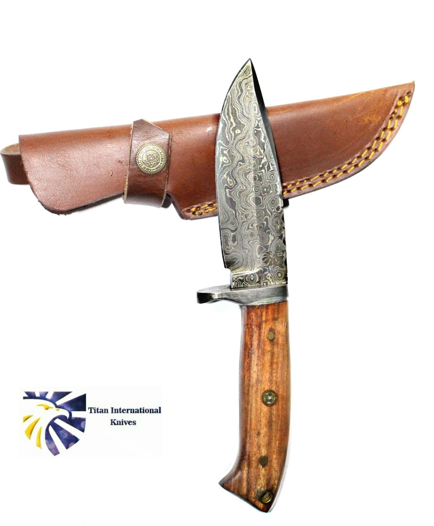 DAMASCUS KNIFE/ Titan/ Camp/ Hunting Knife / Rose Wood Handlee - The Mustard Seed Collection, The Seed