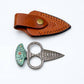 Damascus Push Dagger with Green Resin Handle & Leather Sheath - The Mustard Seed Collection, The Seed