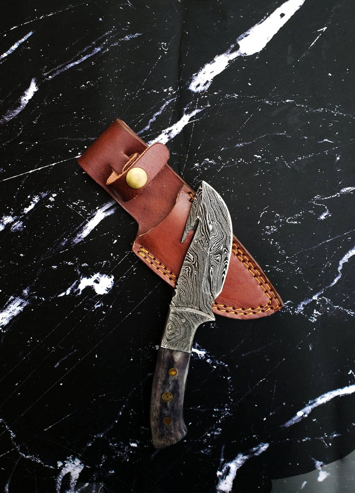 Damascus Skinning Gut hook, Hunting knife TD-221 - The Mustard Seed Collection, The Seed
