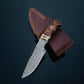 DAMASCUS STEEL FIXED BLADE KNIFE WITH WALNUT & STAG HORN HANDLE