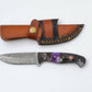 Damascus Steel Fixed Blade Knife with Wenge Wood & Purple Resin Handle - The Mustard Seed Collection, The Seed
