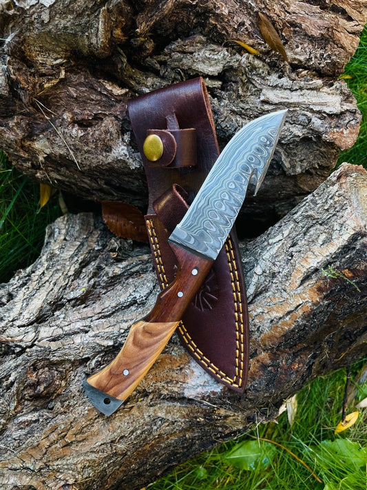 Damascus Steel Guthook Skinning Knife - The Mustard Seed Collection, The Seed