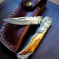 Damascus Steel handmade Pocket Knife with burnt bone handles - The Mustard Seed Collection, The Seed