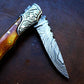 Damascus Steel handmade Pocket Knife with burnt bone handles - The Mustard Seed Collection, The Seed