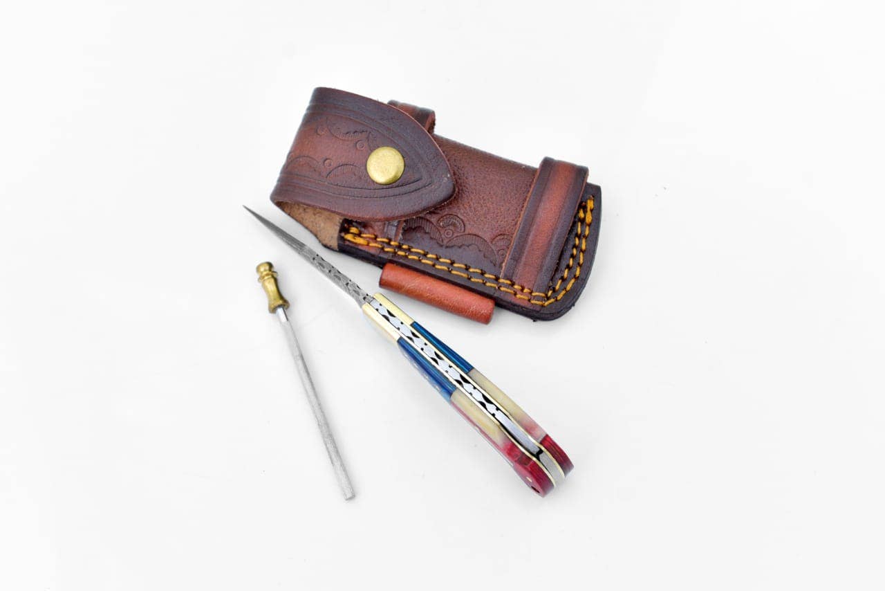 Damascus steel pocket knife Limited Run Titan Patriot