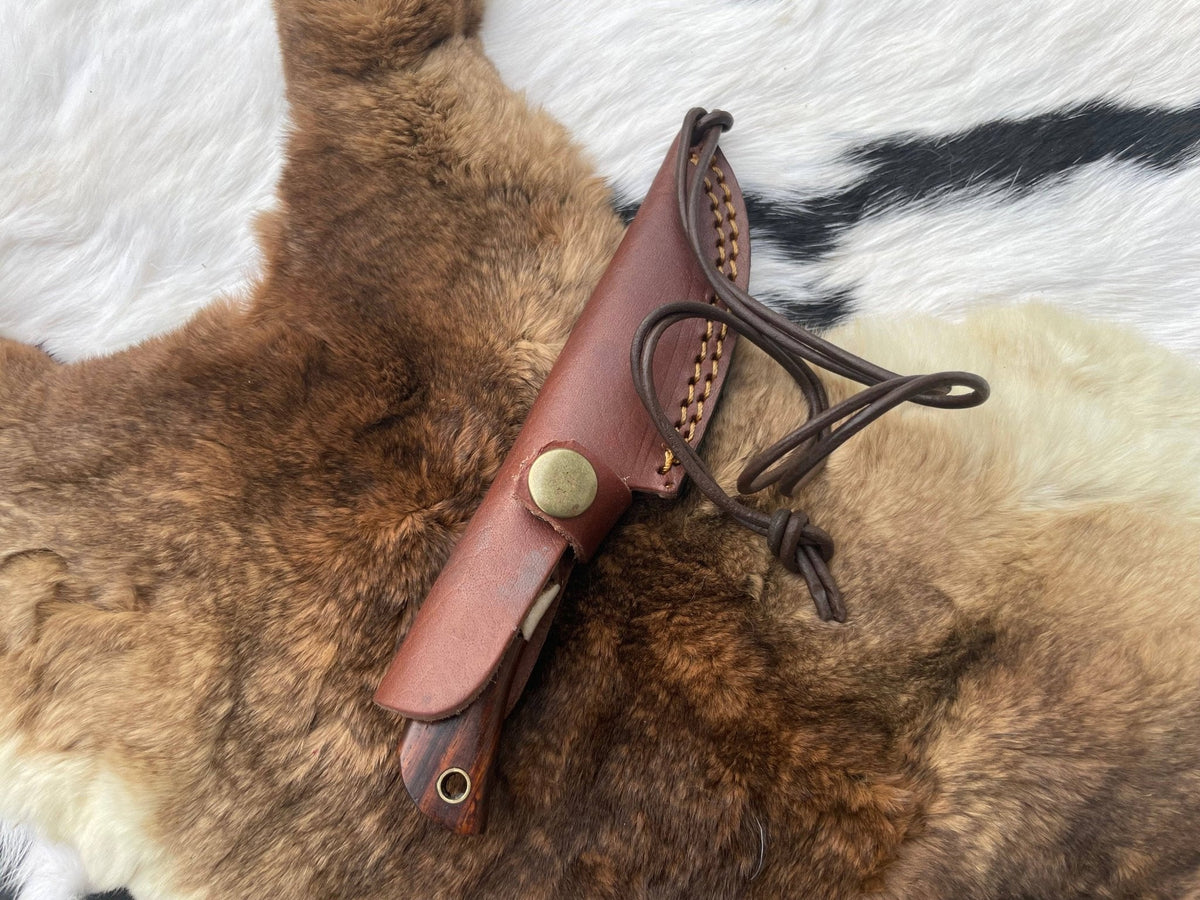 Damascus Steel Skinner Knife with Rosewood & Stag Grip - The Mustard Seed Collection, The Seed