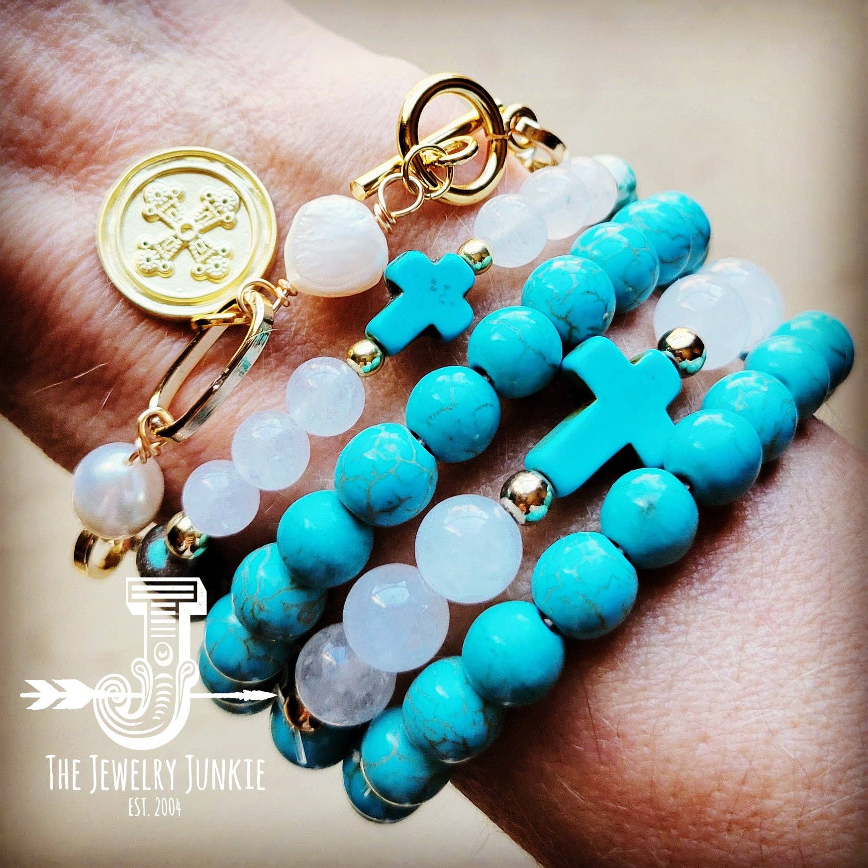 Natural Jade and Howlite Beaded Stretch Breacelet 806w: Multi