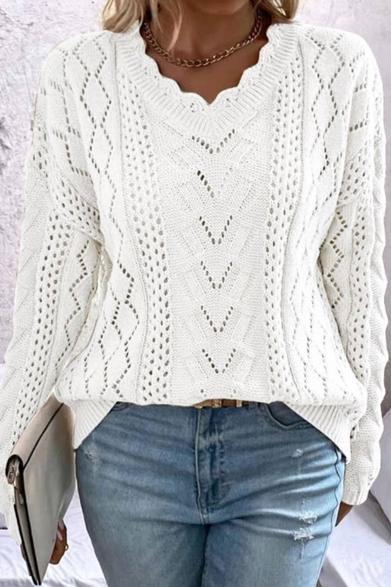 CUT-OUT V-NECK SWEATER WITH EVERYTHING: KHAKI / XL