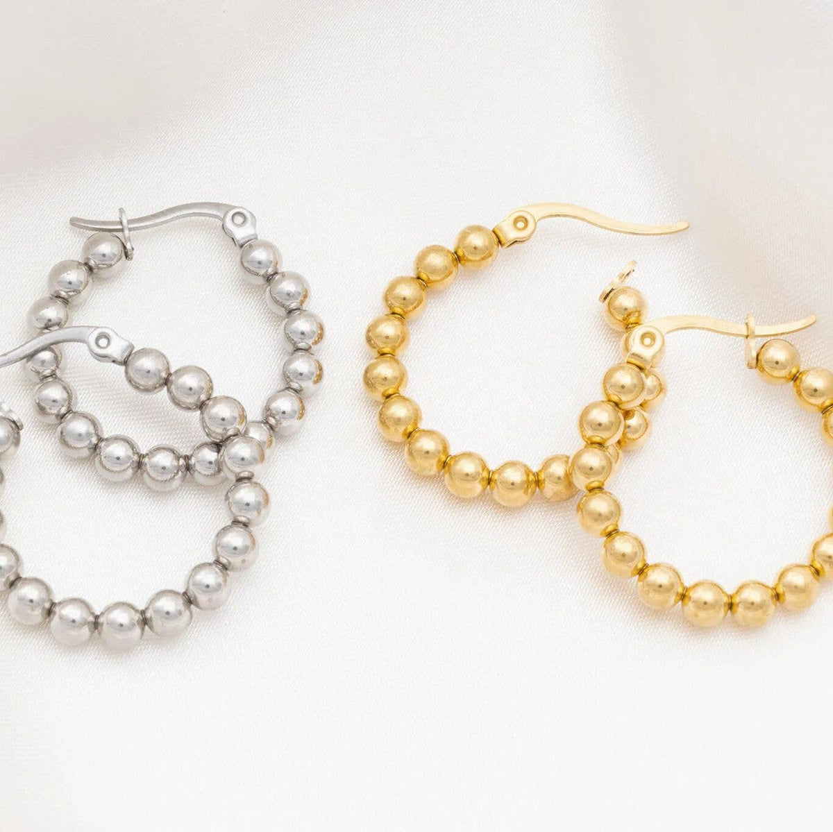 18K Gold PVD Stainless Steel Circle Ball Hoop Earrings: Gold WJW
