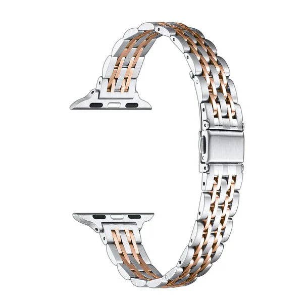 Rainey Skinny Stainless Steel Band for Apple Watch: Silver/Gold / Fits All Models Posh Tech
