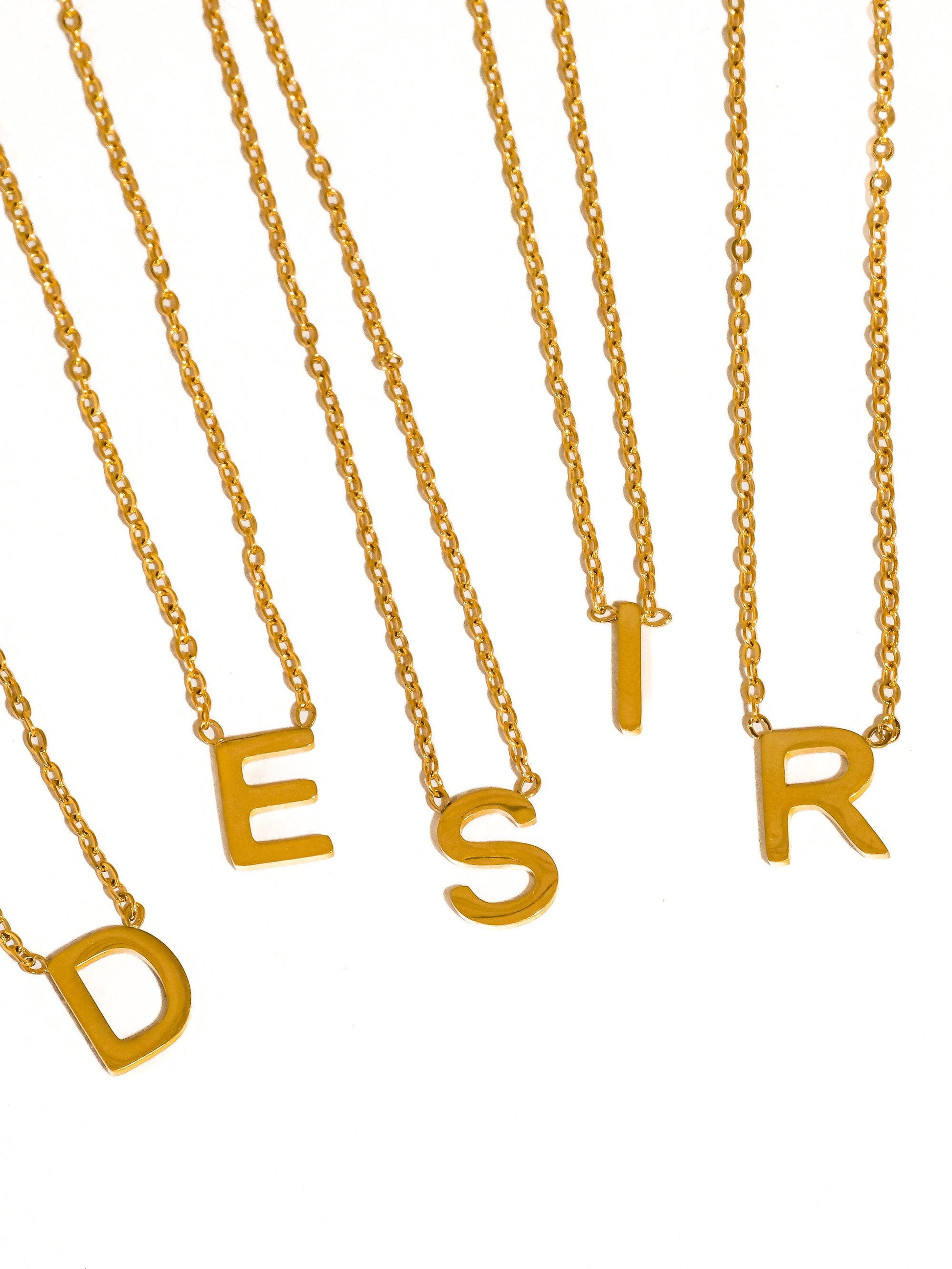 Desir 18K Gold Non-Tarnish Petite Classic Letter Necklace: Yellow Gold / A