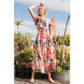 Abstract Printed Smocked Maxi Dress: FUCHSIA