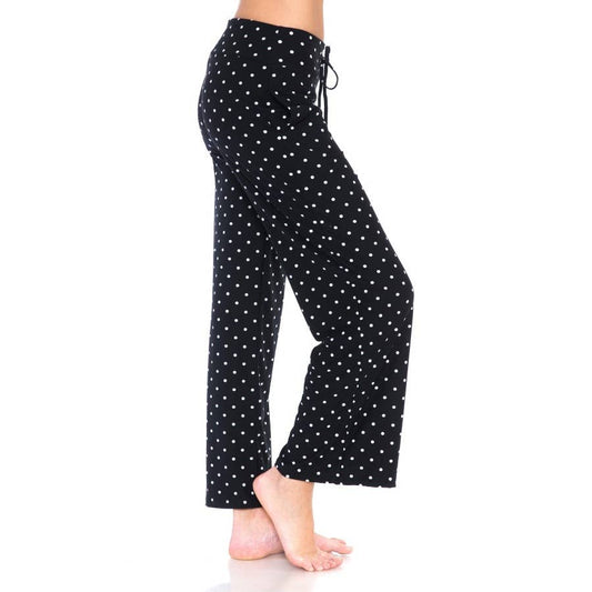 Black with White Polka Dots on Buttery Soft Pajama Pants with Drawstring