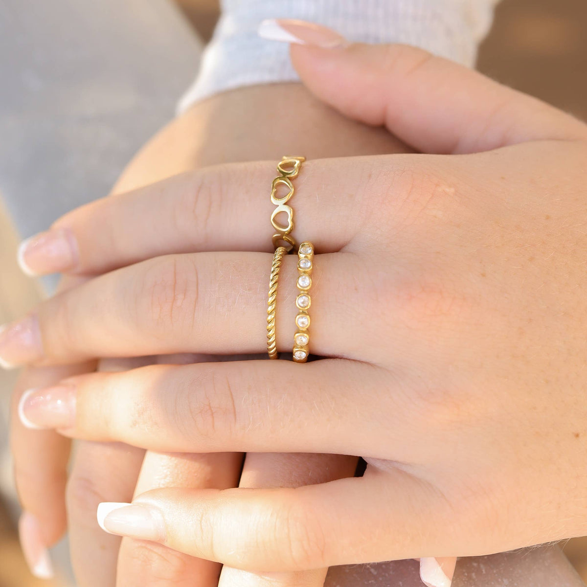 18k Gold PVD Coated Beaded Stainless Steel CZ Stacking Ring: Black / 10 WJW