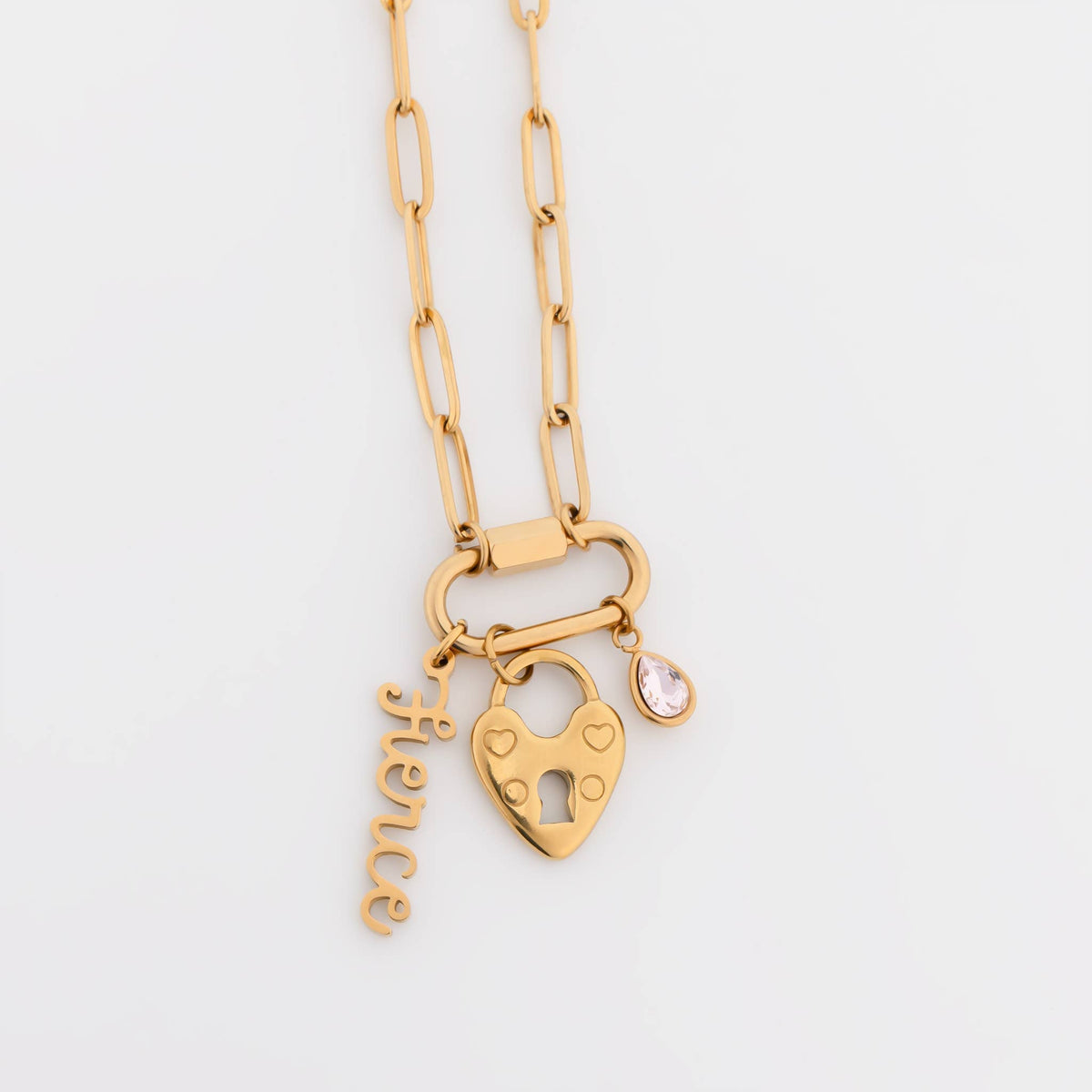 18K Gold PVD Paperclip Carabiner Necklace: Gold / 16+2" WJW
