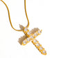 Raeven 18K Gold Non-Tarnish CZ Cross Necklace: Yellow Gold