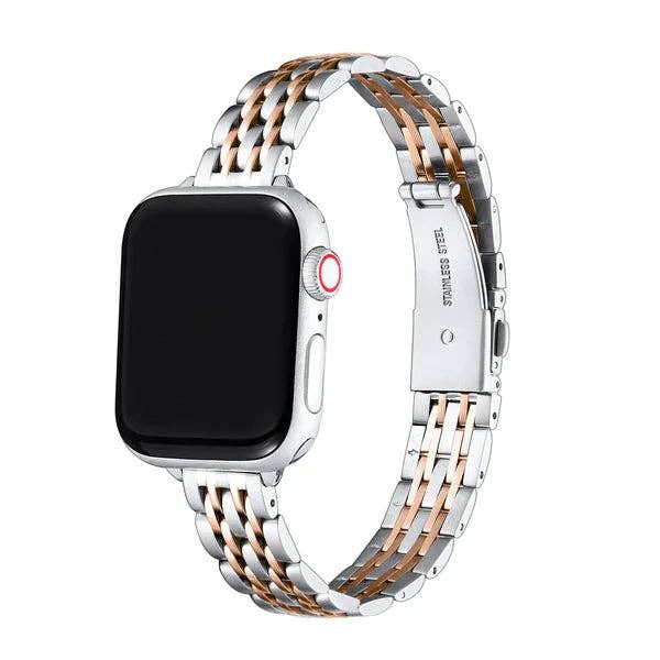 Rainey Skinny Stainless Steel Band for Apple Watch: Silver/Gold / Fits All Models Posh Tech