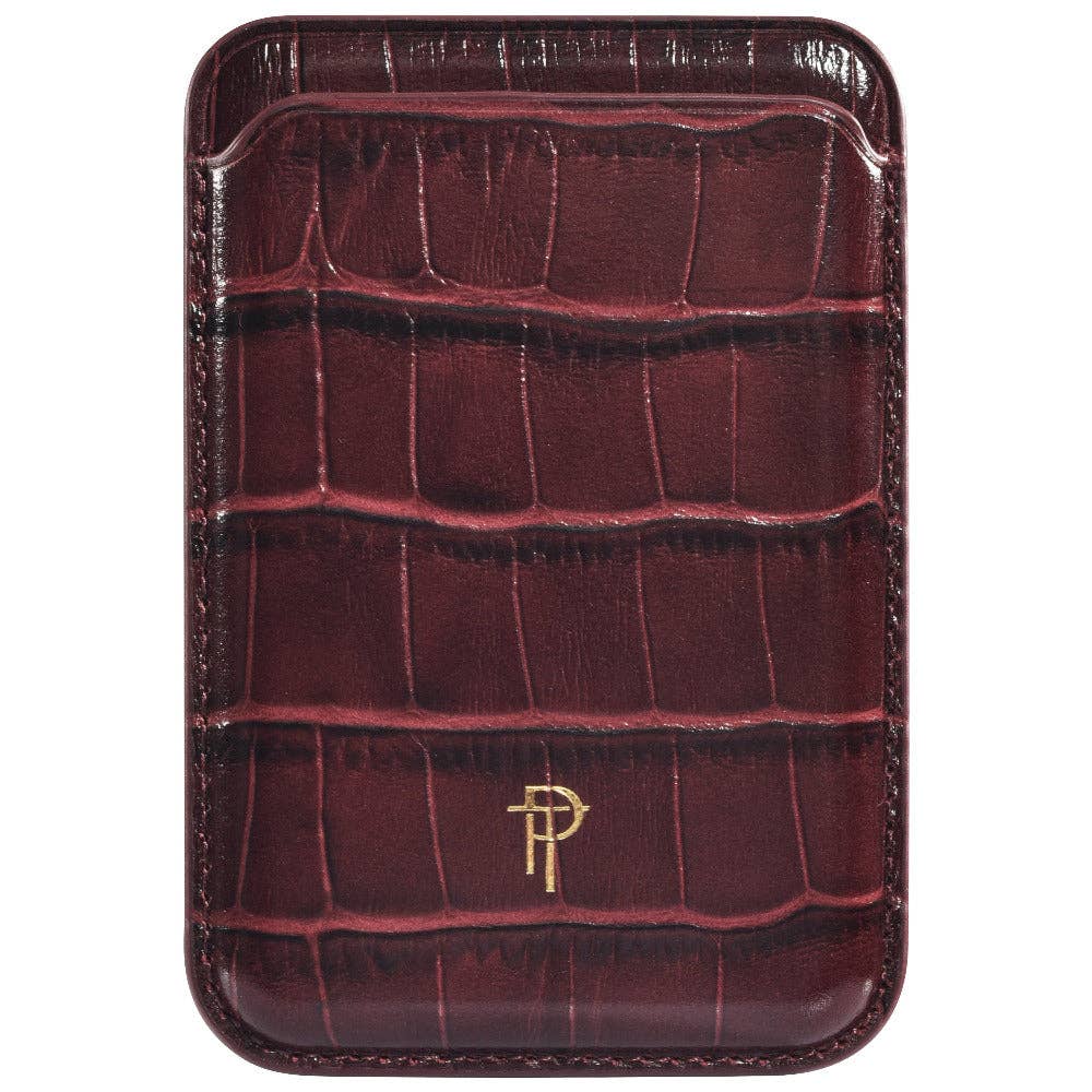 Croc Leather Magnetic Phone Wallet: Black Posh Tech