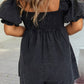 Denim Square Neck Smocked Short Puff Sleeve Flared Romper: Black - The Mustard Seed Collection, The Seed