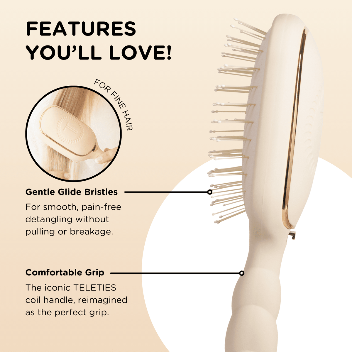 Detangler Hair Brush for Fine Hair - Tan - The Mustard Seed Collection, The Seed
