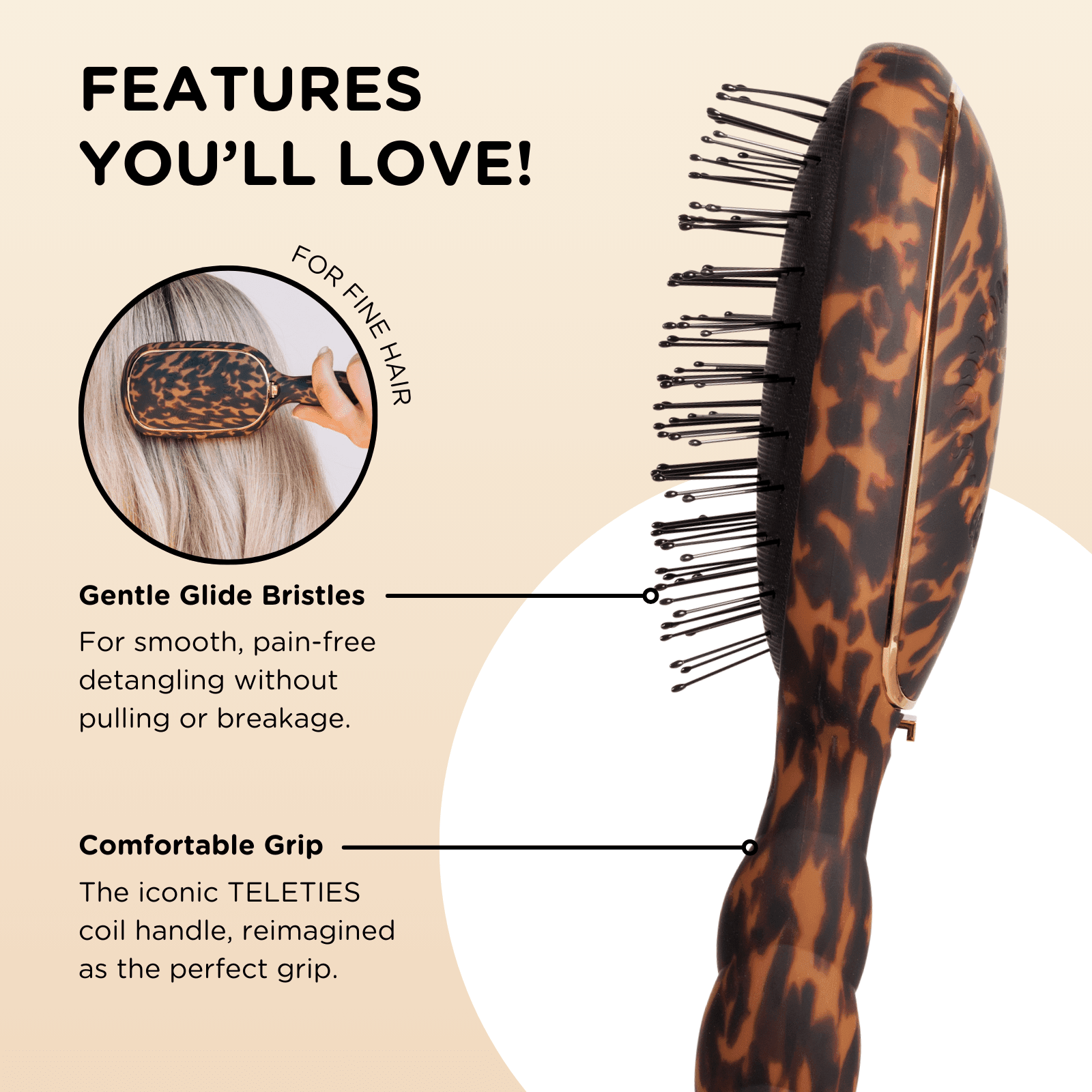 Detangler Hair Brush for Fine Hair - Tortoise - The Mustard Seed Collection, The Seed