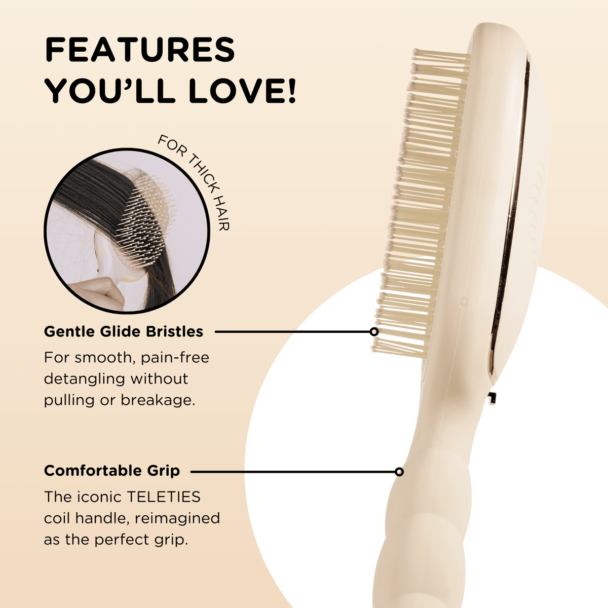 Detangler Hair Brush for Thick Hair - Tan - The Mustard Seed Collection, The Seed