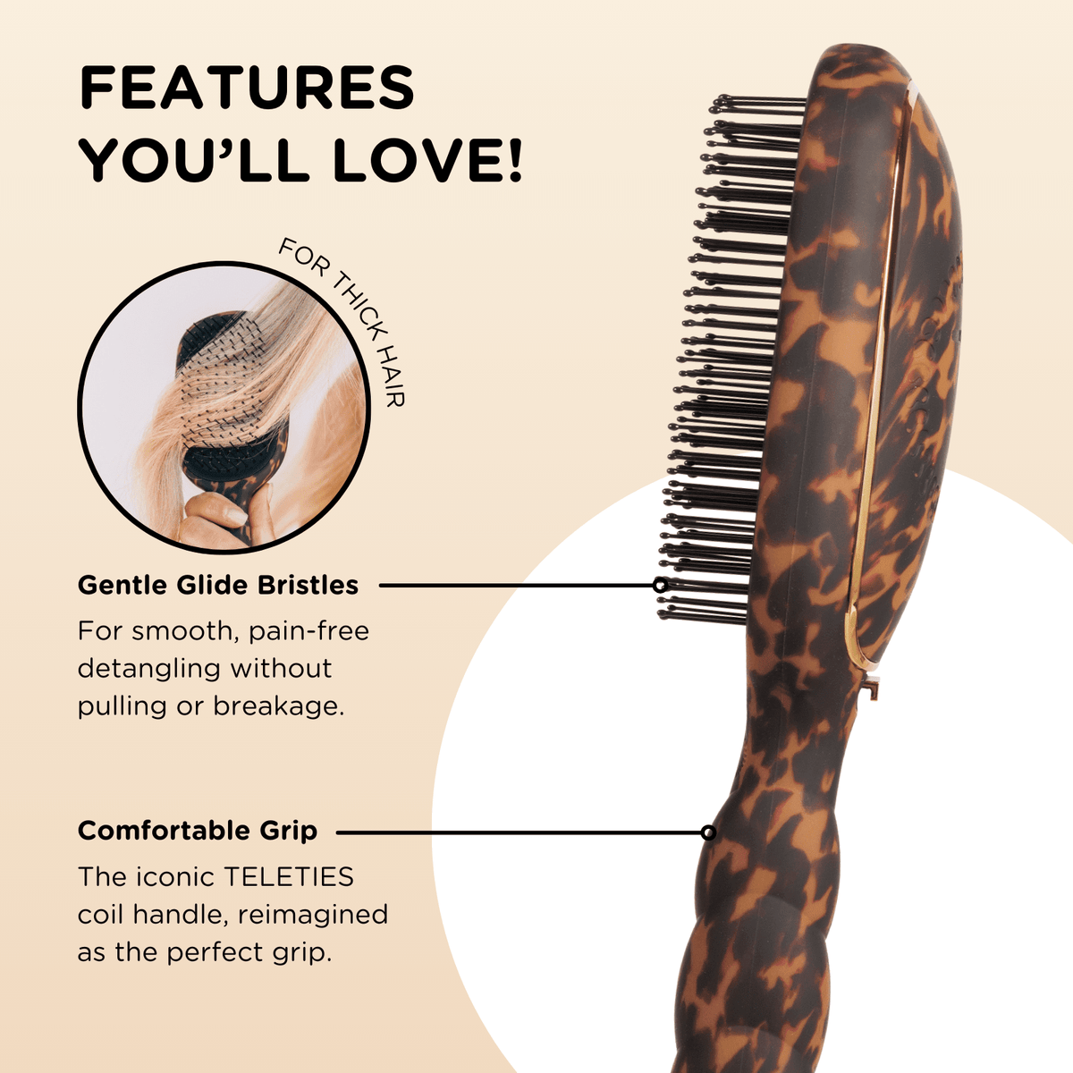 Detangler Hair Brush for Thick Hair - Tortoise 