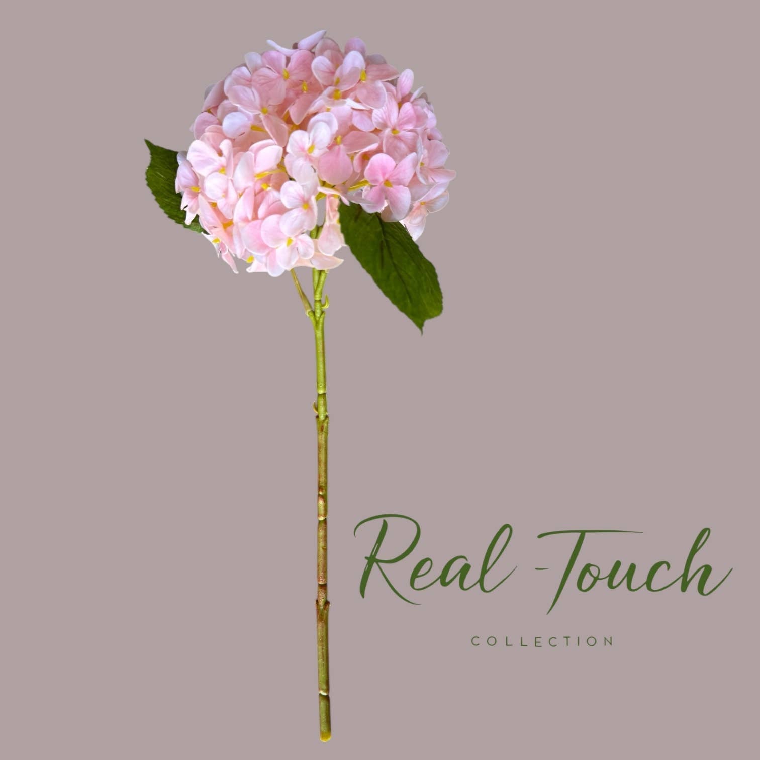 18" Realistic Real Touch Artificial Hydrangea Stem: Deep Green