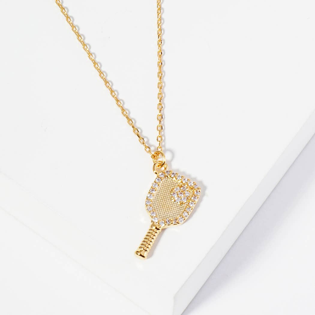 Dinkin Mode On pickleball cubic zirconia dainty charm neckla: Gold / ONE SIZE - The Mustard Seed Collection, The Seed