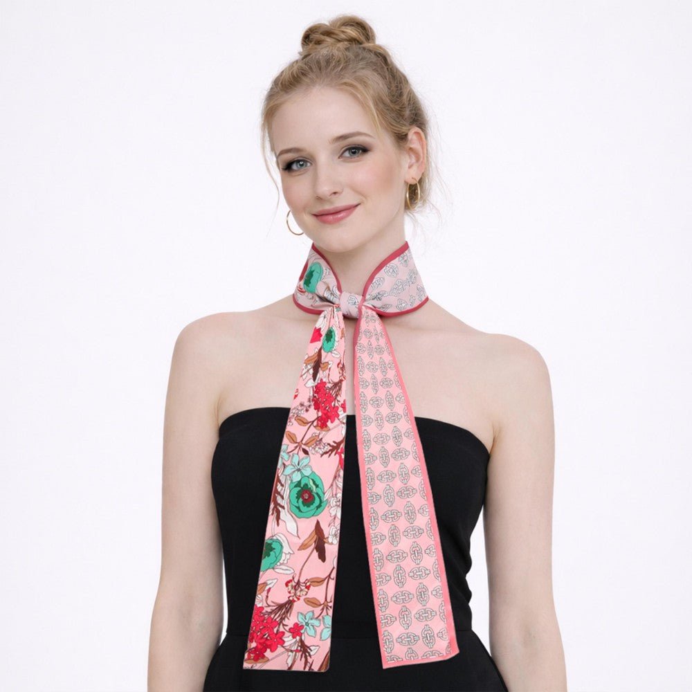 Do Everything In Love Floral Print Skinny Scarf- Multi Pink