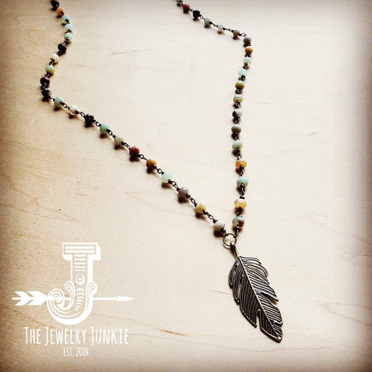 Amazonite Beaded Necklace w/ Antique Gold Feather