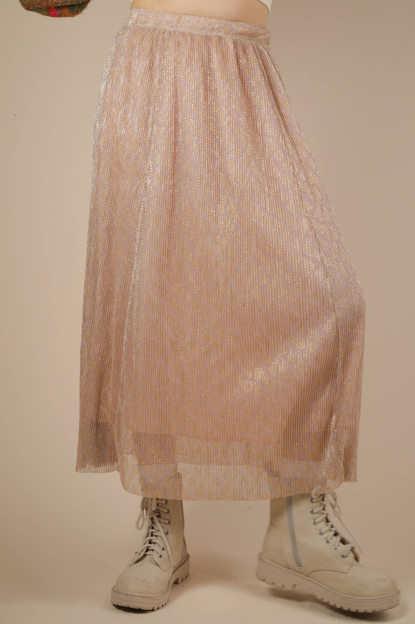 Printed Comfy Midi Skirt: CHAMPAGNE