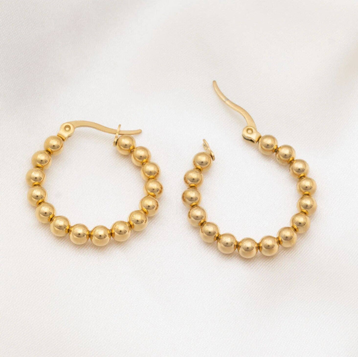 18K Gold PVD Stainless Steel Circle Ball Hoop Earrings: Gold WJW