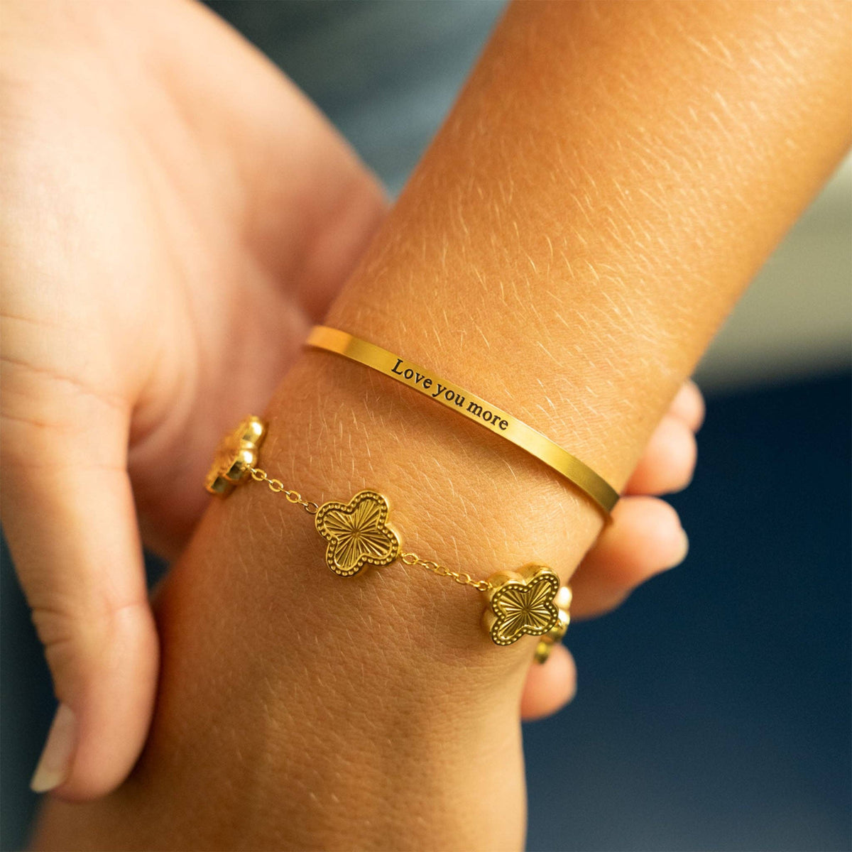 18K Gold PVD Stainless Steel Love you more Bracelet: Gold WJW