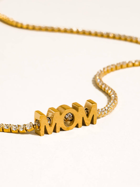 Kace 18K Gold Non-Tarnish CZ Mom Pendant Necklace: Yellow Gold
