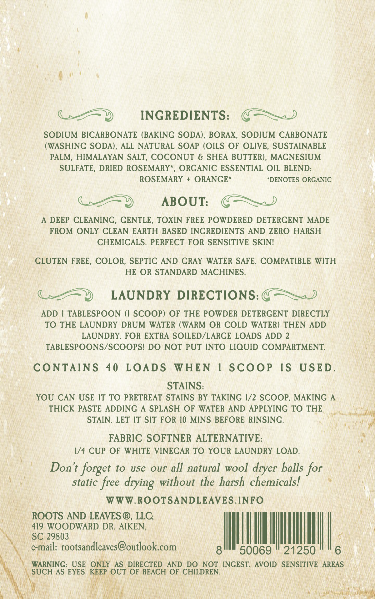 Powdered Laundry Detergent - Rosemary Orange Roots And Leaves