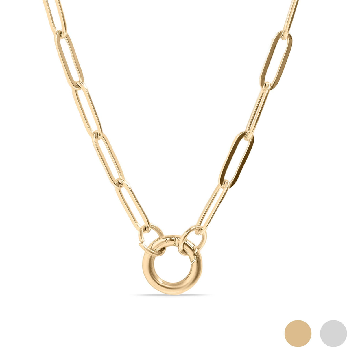 Stainless Steel Paperclip Carabiner Charm Holder Necklace: Gold / 16"+2" WJW